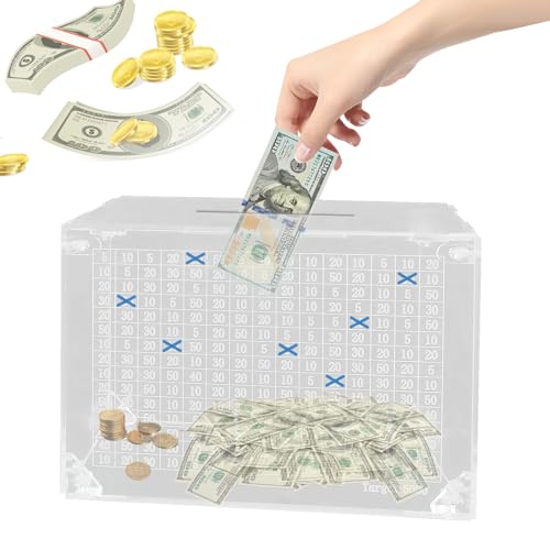 WOODOUNAI 1 Pcs Adult Clear Acrylic Piggy Bank with Counter Save for Real Money with a 225-Day Openable Money Box Set Your Savings Goal to $5000