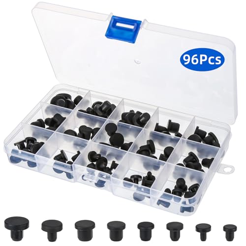 96 Pièces Bouchon Caoutchouc, 8 Tailles de Bouchon Silicone, Bouchon de Trou en Silicone Noir Rond pour Les Trous de 4-9.5mm de Diamètre Intérieur des Tubes de Bouteilles