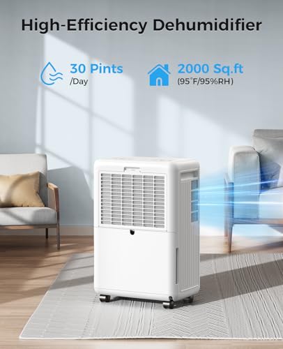 Image of 2000 Sq.ft Dehumidifier for Basement, Trazico 30 Pint Dehumidifiers for Home Large Room Bedroom Bathroom with Drain Hose, Intelligent Humidity Control, 3 Modes, 24H Timer, Auto Defrost, White