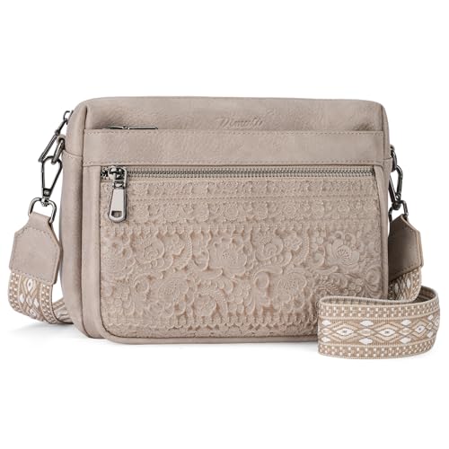 Image of Crossbody Bags for Women Trendy Vegan Leather Crossbody Phone Purse | Travel shoulder bag, embossed design, floral patterns, multi pockets, adjustable strap, lightweight purse for daily shopping