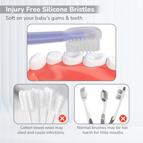 Image of R for Rabbit Tiny Smiles Pixie 3-in-1 Baby Toothbrush Set BPA-Free Silicone | Gum Massager, U-Shape & Toddler Brush with Travel Case (3Pcs) | Ultra Soft Teeth Cleaner for 0-18 M Babies (Purple)