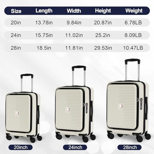Secure Travel with 3-Piece Hardshell Luggage Set, Front Opening Design, TSA Lock, Creamy White2