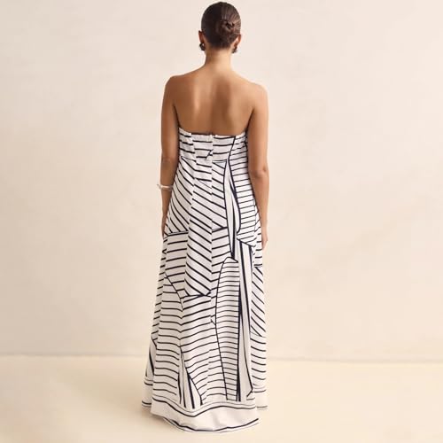 Image of Zwirelz Women Strapless Maxi Dress Boho Floral Print Flowy Long Tube Dress Off Shoulder Loose Beach Sundress