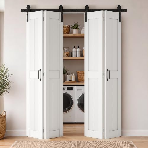 Image of 64'' x 84'' White Bifold Barn Door with Hardware Kit Included