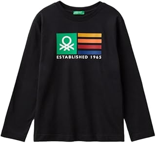 يونايتد كولرز اوف بينيتون تيشرت مطبوع باكمام طويلة ورقبة دائرية ضيقة للاولاد بعمر 6-7 سنوات