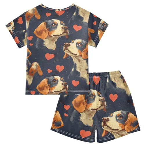 ALAZA Beagle Puppy Dog Lovely Pajamas Set Short Sleeve Cotton Sleepwear Summer Pjs 2 Piece 5-14Y2
