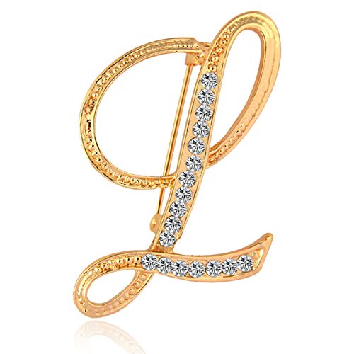 Image of BeeGift Letter Brooch Pins Initial Rhinestone Brooch for Women Crafts,Rhinestone Crystal Lapel Pin Brooches Gold A-Z 26 Letters