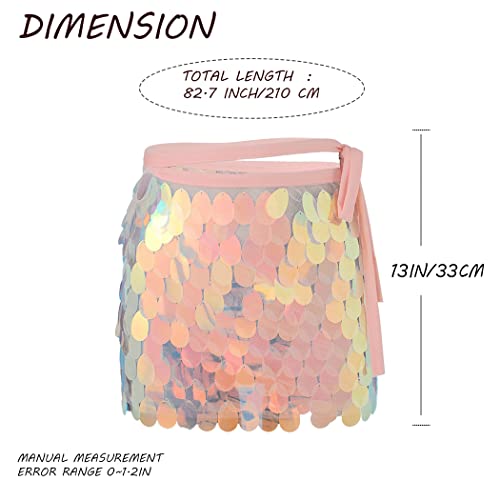 Twinklede Big Sequin Short Skirt Belly Dance Hip Skirts Mermaid Hip Wrap Rave Party Dance Skirt For Women And Girl (A Colorful-Pink) #TOP5