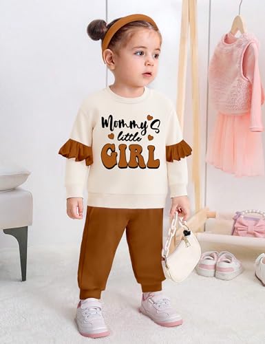 Toddler Girl Clothes Ruffle Long Sleeve Baby Girl Clothes Solid Crewneck 2pcs Outfits Sweatshirt Pant Sets 12M-4T