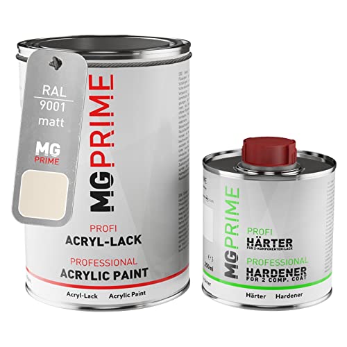 MG PRIME RAL 9001 Cremeweiss/Cream matt Acryl-Lack 1,5 Liter / 1500 ml Dose inkl. Härter
