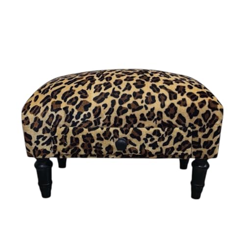 AcaciaHome Stylish & Durable Tapestry Deluxe Upholstered Ottoman Footstool with Drawer - Solid wood Lounge Padded Removable Legs Stool for Home, Bedroom, Living Space or Office (Leopard Fabric)
