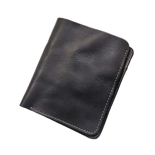 Fashion Wallet with Multiple Card Slots, Vegetable Tanned Leather Wallet, Wrinkled Retro Vertical Mini Wallet(Black)