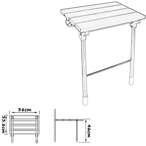 Taburete de ducha plegable de madera, asiento de ducha montado en la pared con patas antideslizantes, acero inoxidable 304, peso máximo 180 kg, ideal para ancianos y discapacitados