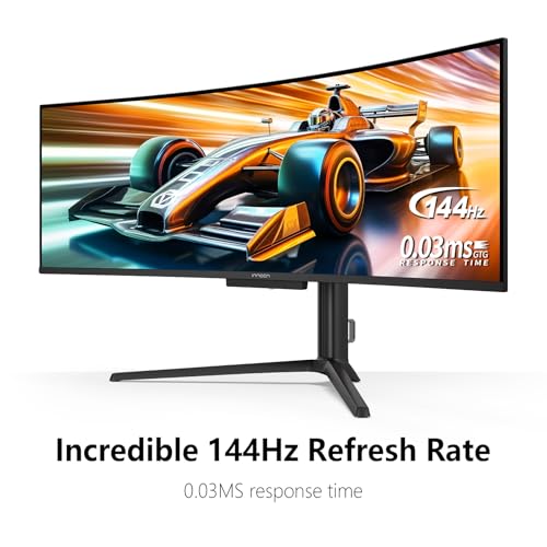 Image of INNOCN 49 inch OLED Ultrawide Curved Monitor 5K2K 5120 x 1440p 144Hz, 0.03ms, Computer Monitor for AI PC, USB Type C 90W, HDMI 2.1, DisplayPort, USB Hub, Speakers, Adaptive-Sync, Adjustable Stand, Black