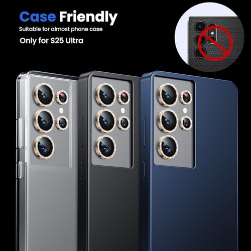 Image of WSKEN for Samsung Galaxy S25 Ultra Camera Lens Protector - Ultra Thin | Case Friendly, 9H Shatterproof Tempered Glass, Anti Scratch Metal Circle, Camera Screen Protector Cover Accessories, Glitter