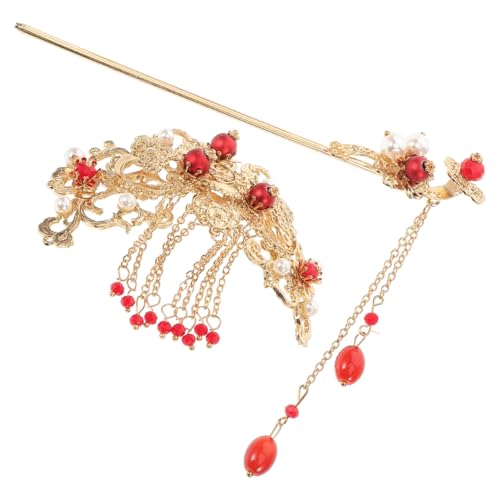 Minkissy Hair Clip & Hair Stick Para Mujeres, Pinza de Pelo Vintage con Borlas, Pinza de Pelo China Hanfu, Accesorios para Peinados, Set de 2 Piezas, Regalo Ideal para Adultas, Bodas, Día de San Valentín