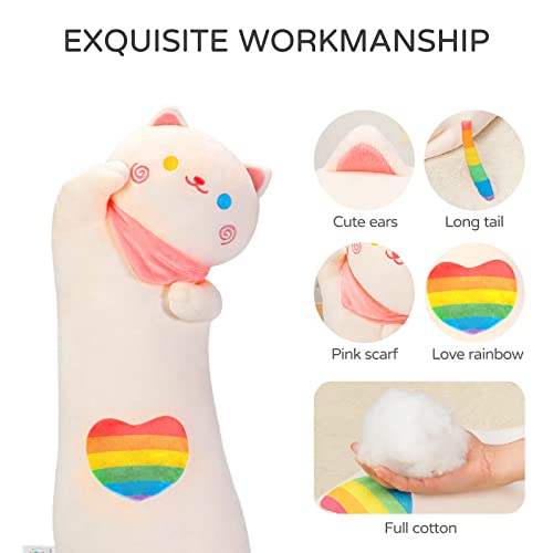 Mewaii Rainbow Cat Plush Body Pillow - 35" Rainbow Cat Stuffed Animals Squishy Pillow, Cute Plushies Cuddle Pillow For Kids, Long Cat Pillow Plush Toys, Birthday Gifts For Women, Girls And Males #TOP3