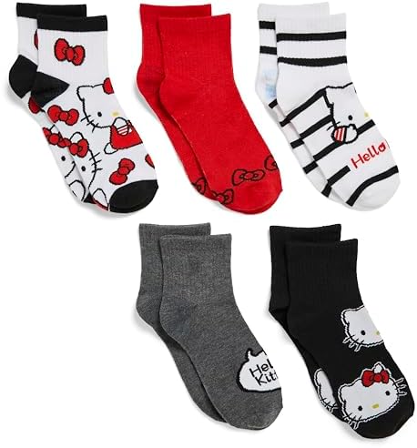 Hello Kitty Women's 5 Pack Clean Ribbed Short Ankle Socks image 5