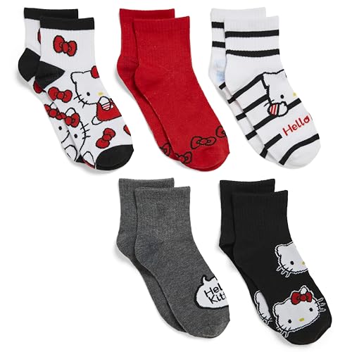 Hello Kitty Womens 5 Pack Clean Ribbed Short Ankle Socks