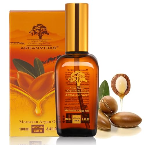 ARGANMIDAS Hair Oils, Moroccan Argan Oil for Hair and Face Skin Moisturizer, Leave Hair Soft & Shiny, Hair Treatment oil for Men Women Dry Damaged Frizzy Hair, 3.4 Fl Oz