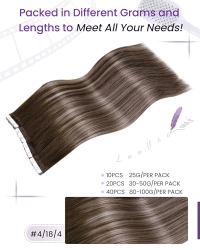 Image of LaaVoo Tape in Hair Extensions Balayage Brown Tape in Extensions Human Hair Ombre Brown Hair Extensions Tapes 18 Inch 40pcs 100g
