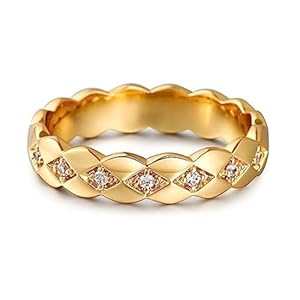 Jeulia Damen Gold Band Ring Wasserfest Vergoldet Verlobungsring Zirkonia Bandring Geometrisch Fingerring Sterlingsilber Blumenring für Frauen Versprechnung Hochzeit Geburtstag Geschenk