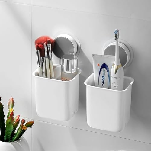 Image of TEKCOOL Plastic Toothbrush Holders for Bathroom | Wall Mounted Toothbrush Holder | Toothbrush Holders for Toothbrushes | Bathroom Shelf for Wall (2 Toothbrush Holder)