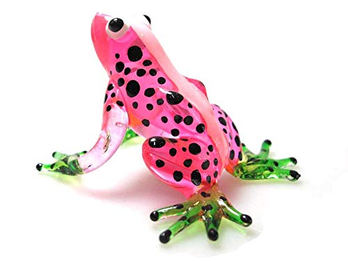 I-DO-CARE Hand Blown Glass Mini Glass Art Animals Collectible Frog Handcrafted Miniature Polka Dot Pink Frog