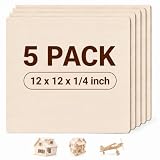 FSWCCK Unfinished Blank Square Wood Pieces, 5 Pack 6 mm 1/4" x 12" x 12" Craft Wood, Plywood Board Basswood Sheets, Perfect for DIY Projects, Drawing, Painting, Laser, Wood Burning
