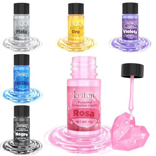 Purpurina Comestible - Fidton 6 Colores de Colorantes Alimentarios Reposteria para Tartas, Oro Comestible para Fondant Colores, Purpurina Comestible Pintura para Macarrones, Donuts, Galletas - 12 g