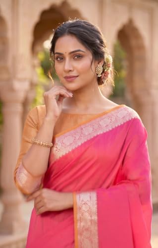 Image of Women's Pure Cotton Banarasi Silk Saree With Unstitched Blouse Piece