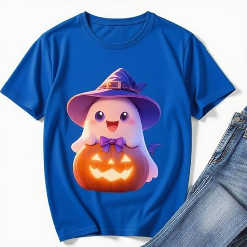 IRUD Halloween Shirts for Women - Pumpkin Ghost Wizard Hat Pattern Round Neck Short Sleeve - image 5