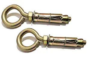 Pure Source India Iron Medium Size Gold Expansion Screws Closed Hook for Wall Concrete Brick - Set of 8