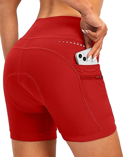 Road Mountain Biking Cycle Shorts For Women With Zipper Pockets(red,s)
