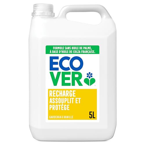 Ecover Adoucissant, Adoucissant Liquide pour Linge aux Extraits Botaniques, Parfum Gardenia et Vanille, 166 Lavages, Bouteille Recharge de 5 Litres