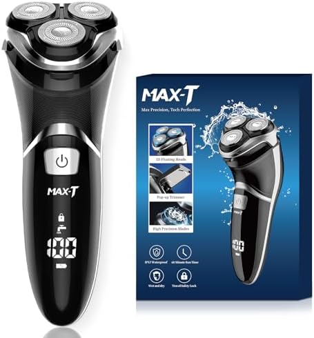 Hatteker Electric Shaver Rotary Razor Men Cordless — side view showing full product dimensions