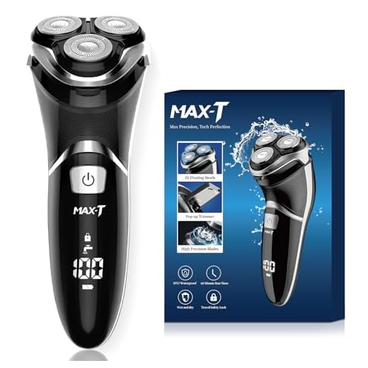 Men's Electric Shaver - MAX-T Corded and Cordless Rechargeable 3D Rotary Shaver Razor for Men with Pop-up Sideburn Trimmer Wet and Dry with Wall Adapter 100-240V