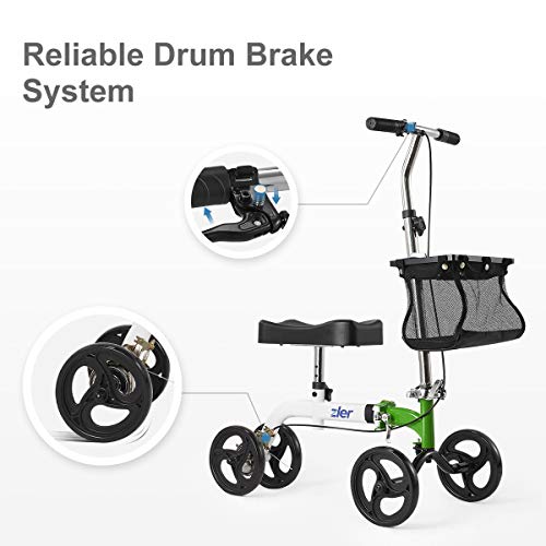 Zler Knee Scooter, Deluxe Steerable Knee Walker Knee Scooter Knee Cycle Leg Walker Crutch Alternative Green #TOP3