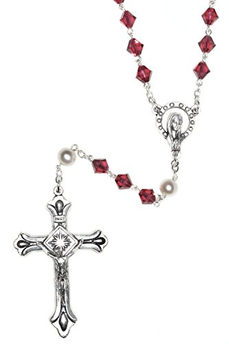 Catholic Prayer Rosary Made With Austrian Crystal Or Glass - Includes Rosary Pouch, How To Pray The Rosary" Pamphlet And Birth Month Meaning When Applicable (Ruby-July-Silver) #TOP3