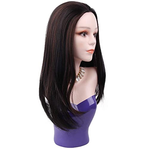 Jiayi Half Wig Quick Wear Weave Wigs For Women Straight Synthetic Hair 16 Inch 3/4 Half Up Half Down Wig Perfect Hairline Wig Japanese Fiber Wigs (1B/#30 Black Ombre Auburn Brown) #TOP6