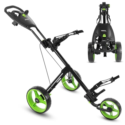 JOVIAL Junior 3-Wheel Golf Push Pull Cart – Lightweight Foldable Aluminum Frame with Deluxe...
