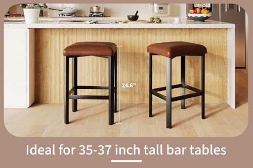 Butacos IDEALHOUSE de 24 pulgadas, set de 4 sillas para barra con tapizado en cuero PU y acolchado de 2 pulgadas, altura para mostrador, base metálica resistente, fácil ensamblaje, para isla de cocina o barra, color marrón miniatura 6
