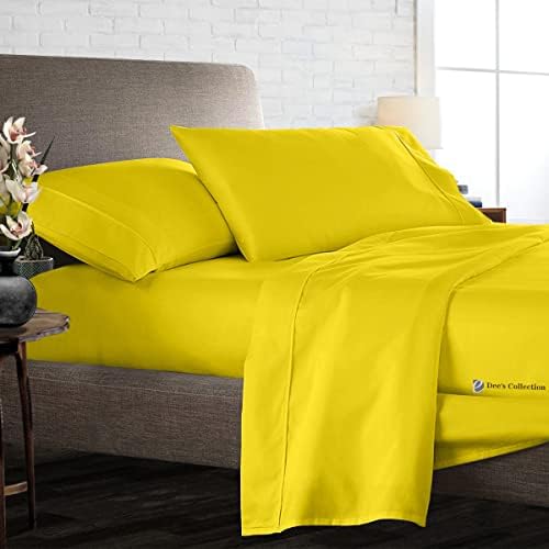 800 Thread Count Yellow King Size Egyptian Cotton Solid Sheet Set of 4, Luxurious Soft & Silky Bedsheet, Fade Wrinkle Stain Resistant, Easy Care Fits Upto 15" Deep Pockets
