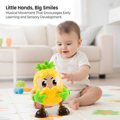 Image of WireScorts Interactive Pineapple Robot Fruit Dancing Toy with Light and Music, Electric Swing Action, Voice Repeat Feature, Soft Lighting Effect, Kids Sensory Toy