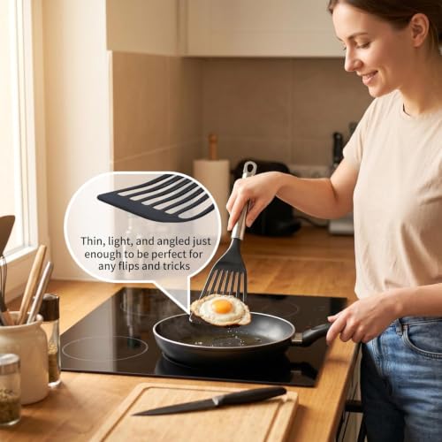 Image of KSENDALO 2 Pack Thin Flexible Fish Spatula for Nonstick Cookware, Black