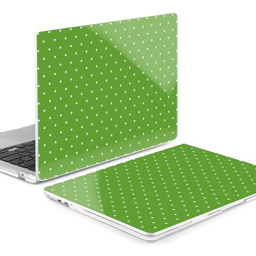 Image of MEEgoodo Case for M5 /M4 /M3 /M2 MacBook Air 13 inch 2026 2025 2024 2022, Fit Model A3449 /A3240 /A3113 /A2681, Case Compatible with MacBook Air 13.6-inch, White Dots & Green