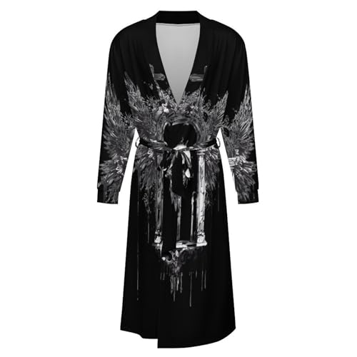Crosses Skull with Wings Soft Robe Long Sleeve Bathrobes V Neck Sleepwear Spa Robes with Belt Men Woman4