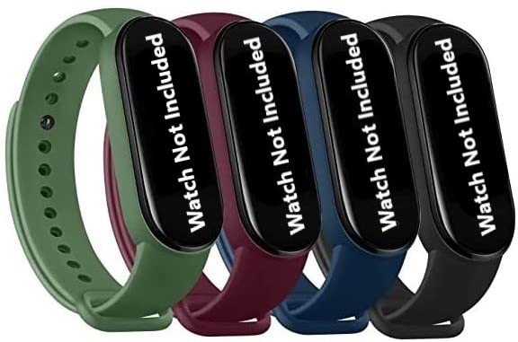 Qai Soft Silicone Replacement Combo Pack of 4 Band Strap Compatible with Xiaomi Mi Band 5 / Mi Band 6 (Watch/Device NOT Included) (Black-Navy Blue-Whine-Light Green)-image-42