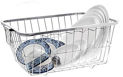 RJ kitchenware Store Kitchen Storage Rack Stainless Steel Dish Drainer Kitchen Storage Rack,Kitchen Organizer Utensil Basket -Rectangle - Big Plate Stand (Large)