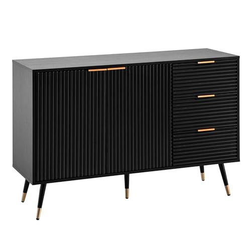 FineBuy Sideboard 120x80x40 cm Anrichte Schwarz mit Eiche-Dekor,...